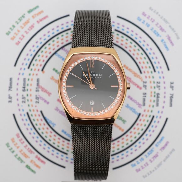 Skagen SKW2113 28mm Rose Gold Tone Quartz Watch Crystal Bezel Working main image 10